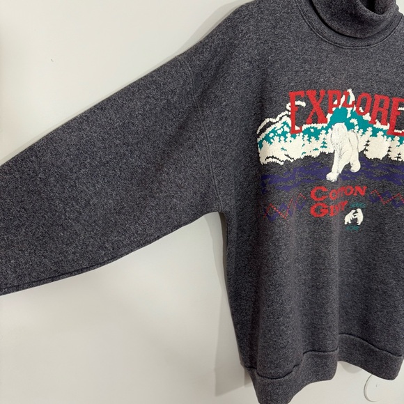 Vintage Cotton Ginny Turtleneck Sweatshirt Womens L Purple Grey Polar Bear VGUC - Picture 3 of 10